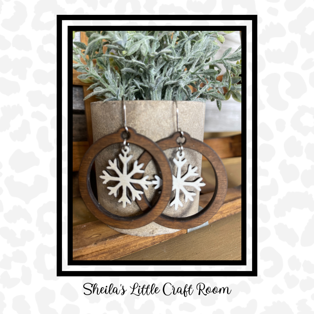 WINTER EARRINGS - ROUND STAINED WITH WHITE SNOWFLAKE CUTOUT