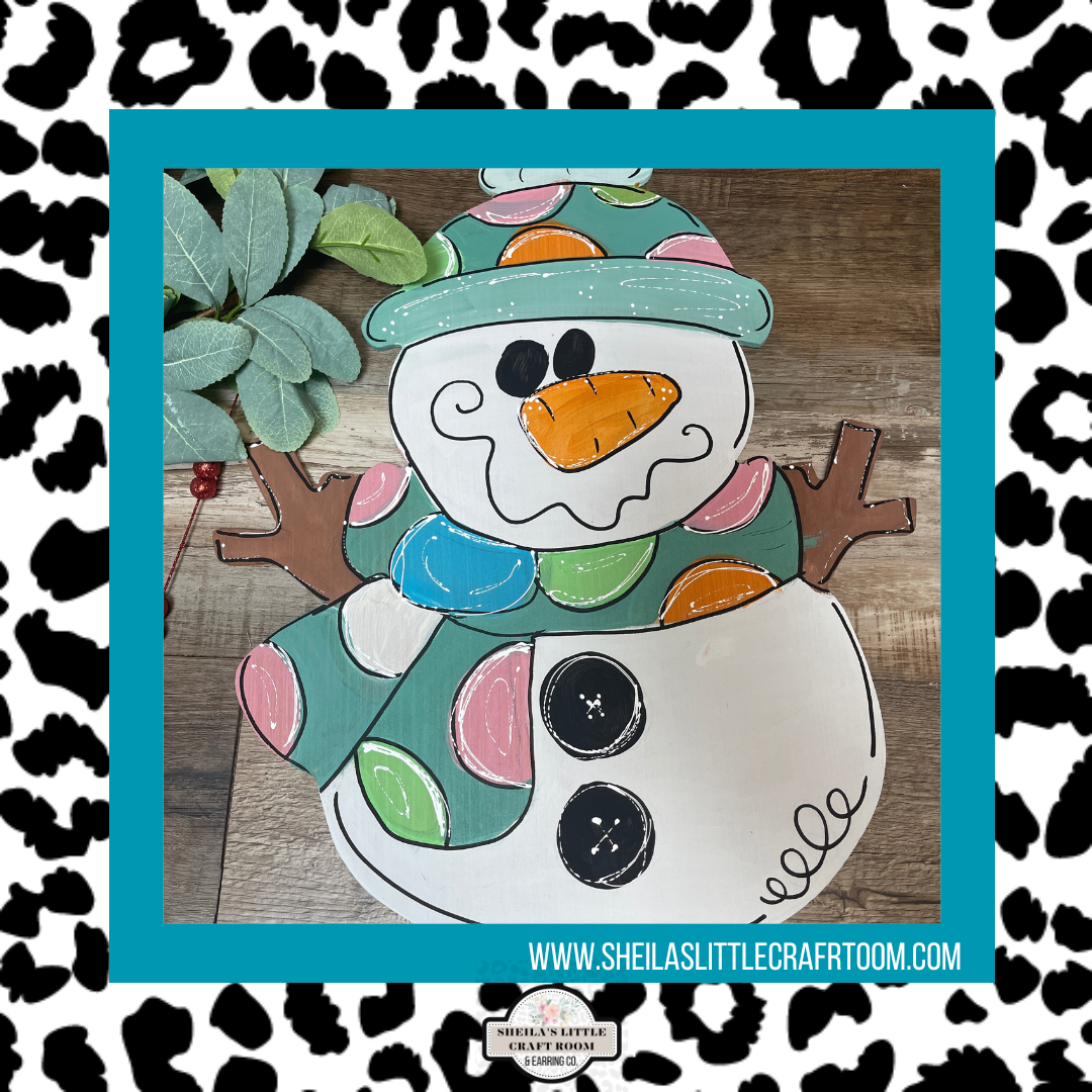 SNOWMAN WITH PASTEL HAT AND SCARF