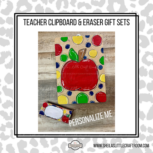 TEACHER CLIPBOARD & EARSER GIFT SETS - APPLE WITH DOTS
