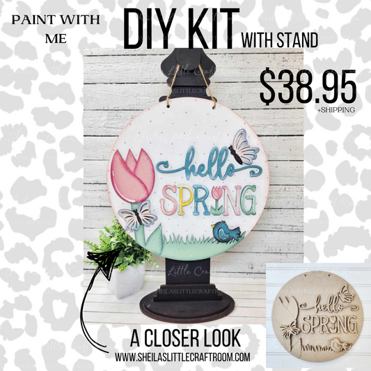 MARCH DIY PAINT KITS- ROUND HELLO SPRING WITH HANGER