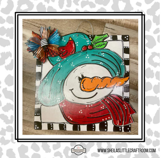SNOWMAN WITH TEAL HAT AND RED SCARF- JLFS