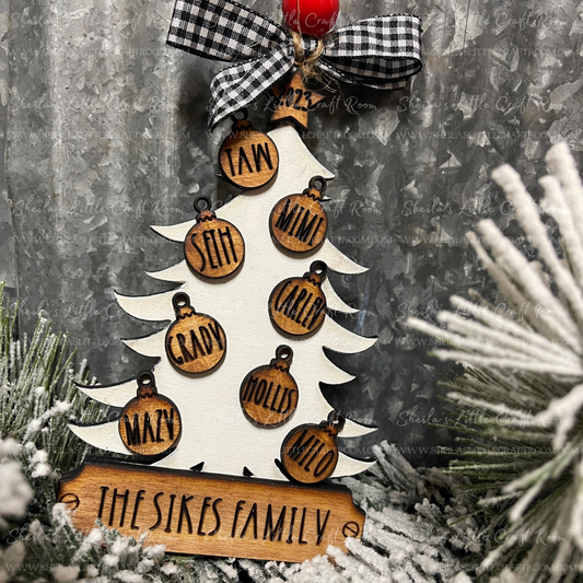 PERSONALIZED WHITE TREE WITH NAME ORNAMENTS