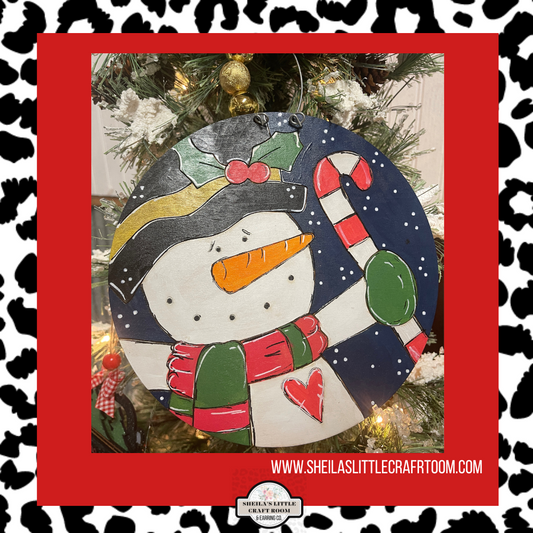 8" ROUND SNOWMAN  WITH CANDY CANE