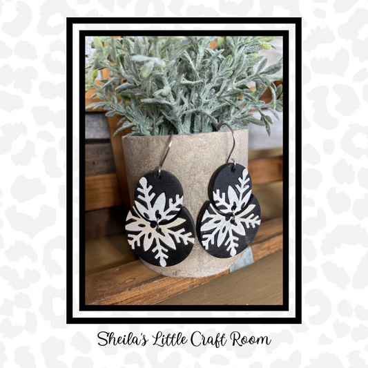 WINTER EARRINGS - BLACK WITH WHITE SNOWFLAKE
