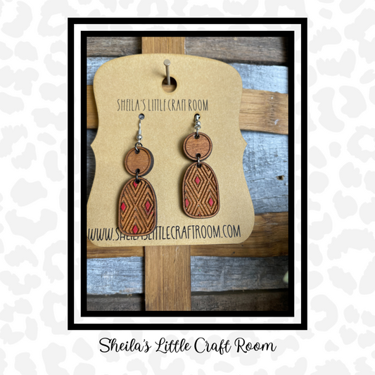 Mini Triangle Bohemian Inspired Dangle Wooden Earrings - Red Accent Color