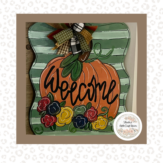 Pumpkin with Floral accents and Striped Background