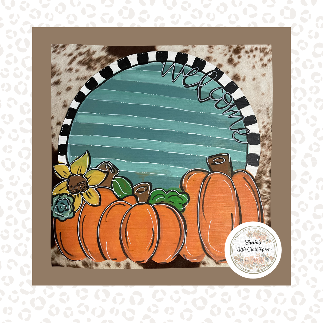 Fall Pumpkin welcome with blue background