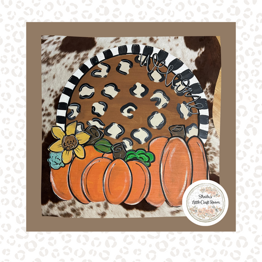Fall Pumpkin welcome with leopard background