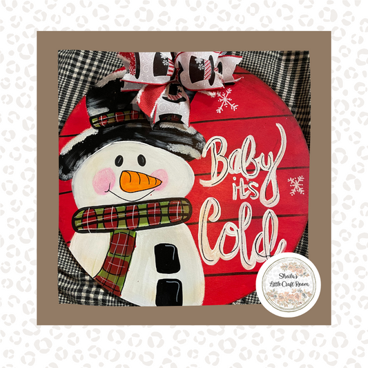 Round Snowman with Red Background Baby It’s Cold