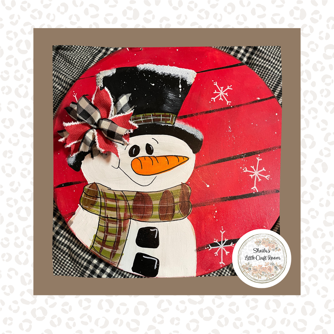 Round Snowman with Red Background